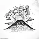 volcano explosion with clouds tattoo design idea