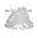 volcano explosion with clouds tattoo design idea