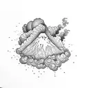 volcano explosion with clouds tattoo design idea