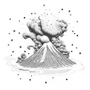 volcano explosion with clouds tattoo design idea