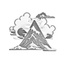 volcano and clouds tattoo design idea