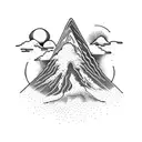 volcano and clouds tattoo design idea