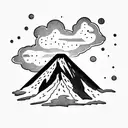 volcano with clouds tattoo design idea