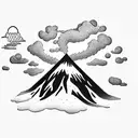 volcano with clouds tattoo design idea
