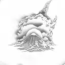 volcano with clouds tattoo design idea