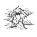 volcano with clouds tattoo design idea