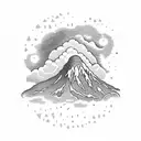 volcano with clouds tattoo design idea