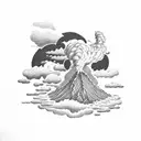 volcano with clouds tattoo design idea
