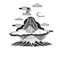 volcano and clouds tattoo design idea