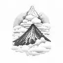 volcano with clouds tattoo design idea