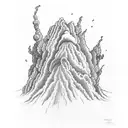 volcano with clouds tattoo design idea