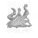 volcano with clouds tattoo design idea
