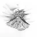 volcano explosion with clouds tattoo design idea