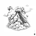 volcano explosion with clouds tattoo design idea