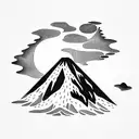 volcano with clouds tattoo design idea