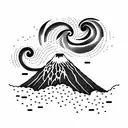 volcano with waves tattoo design idea