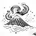 volcano with waves tattoo design idea