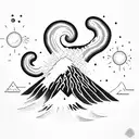 volcano with waves tattoo design idea