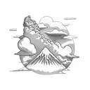 volcano and clouds tattoo design idea