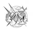 volcano and clouds tattoo design idea