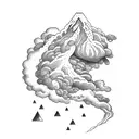 volcano with clouds  tattoo design idea