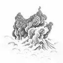 volcano with clouds  tattoo design idea