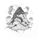 volcano with clouds  tattoo design idea