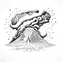 volcano explosion with clouds tattoo design idea