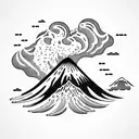 volcano with waves tattoo design idea