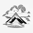 volcano with waves tattoo design idea