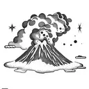volcano explosion with clouds tattoo design idea