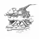 volcano with clouds tattoo design idea
