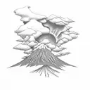 volcano with clouds tattoo design idea