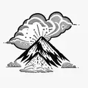 volcano with clouds tattoo design idea