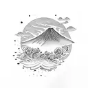 volcano with ocean tattoo design idea