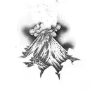 volcano with ocean tattoo design idea