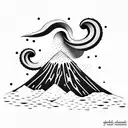 volcano with waves tattoo design idea