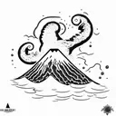 volcano with waves tattoo design idea