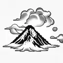 volcano with clouds tattoo design idea