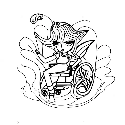 rocker fairy in a wheelchair tattoo design idea