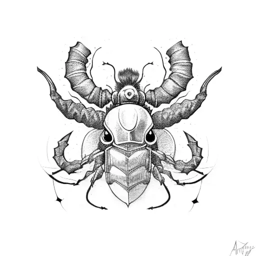 A dark beattle with long horns tattoo design idea