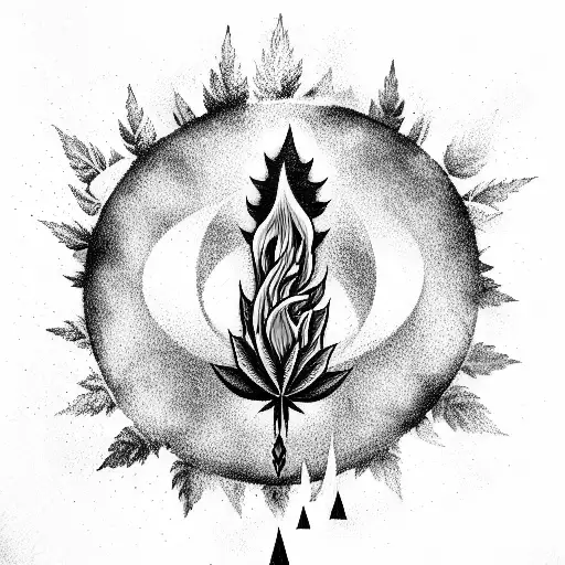 fire marihuana space tattoo design idea