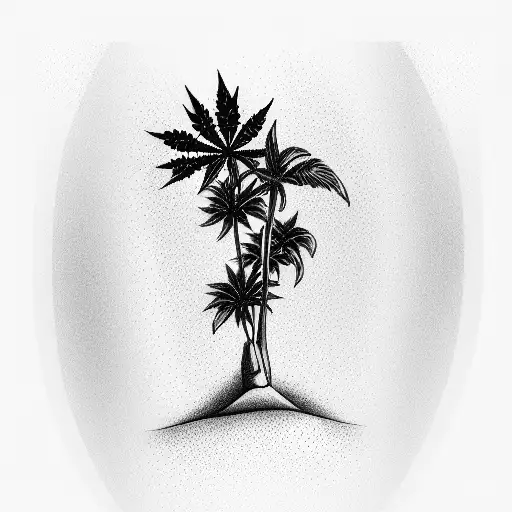 Palm Tree space war marihuana tattoo design idea