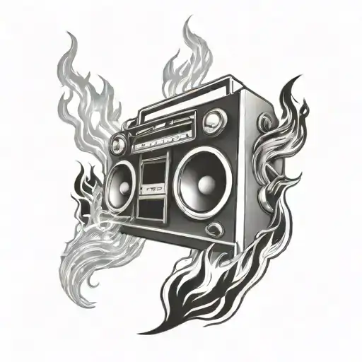 A boombox with flames neck tattoo tattoo design idea