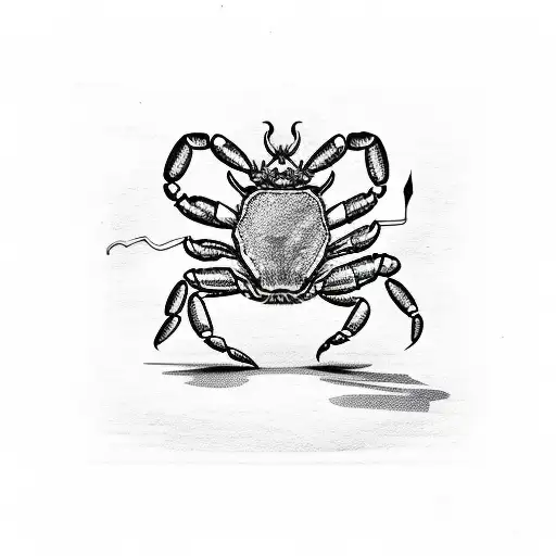 crab holding a cigarette with red woodcut shading tattoo design idea