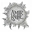 three names writen "Amir and Raha and Hasibe" tattoo design idea