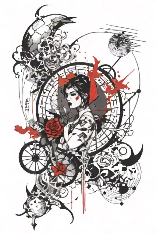 Penelope intertwined hourgalss and moon with showing valiant depicting her undying love and using valiant symbols tattoo design idea