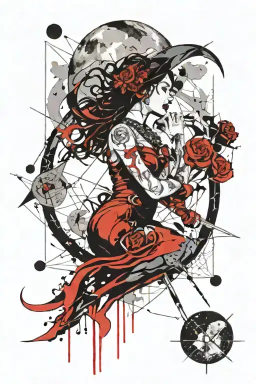 Penelope intertwined hourgalss and moon with showing valiant depicting her undying love and using valiant symbols tattoo design idea