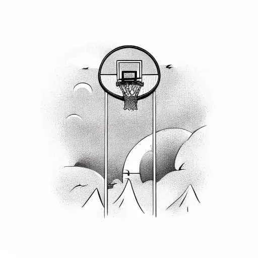 A basketball hoop with a halo above it tattoo design idea