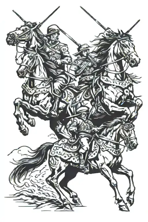 4 Horsemens: conquest, war, famine, death tattoo design idea